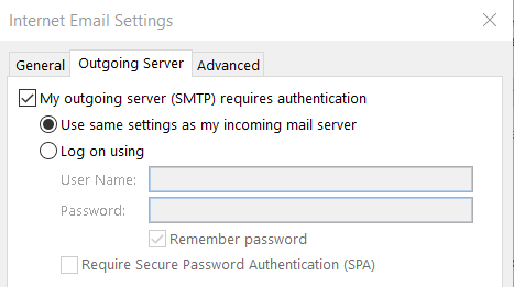 Outlook 2019 Outgoing Server