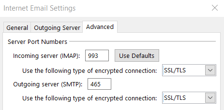 Outlook 2019 outgoing server advanced